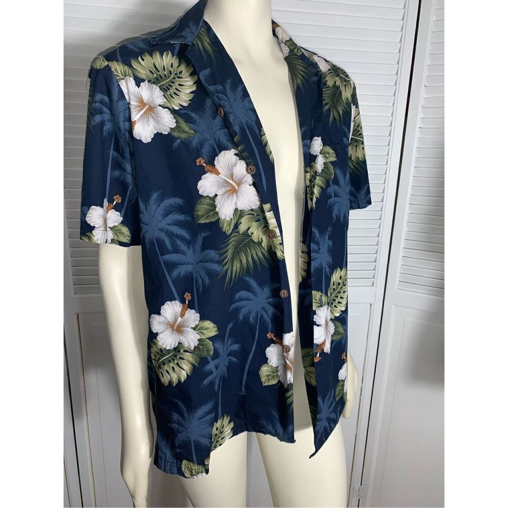 Pacific Legend Blue Hawaiian Button Down Shirt Medium